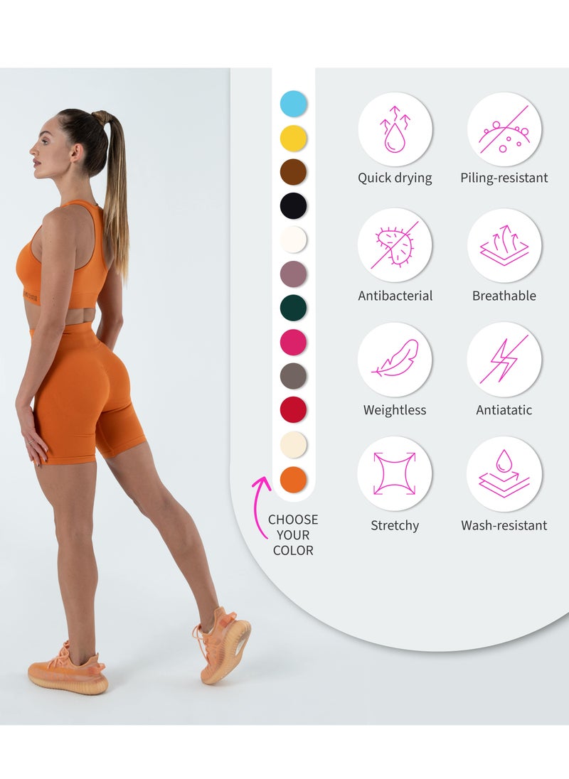 Bernessi Turkiye Nylon High Support Sports Bra for Women Comfortable Ladies Bra Top for Yoga Workout Fitness Gym Running Exercise Dance Athletic Orange Amber  - Image 5