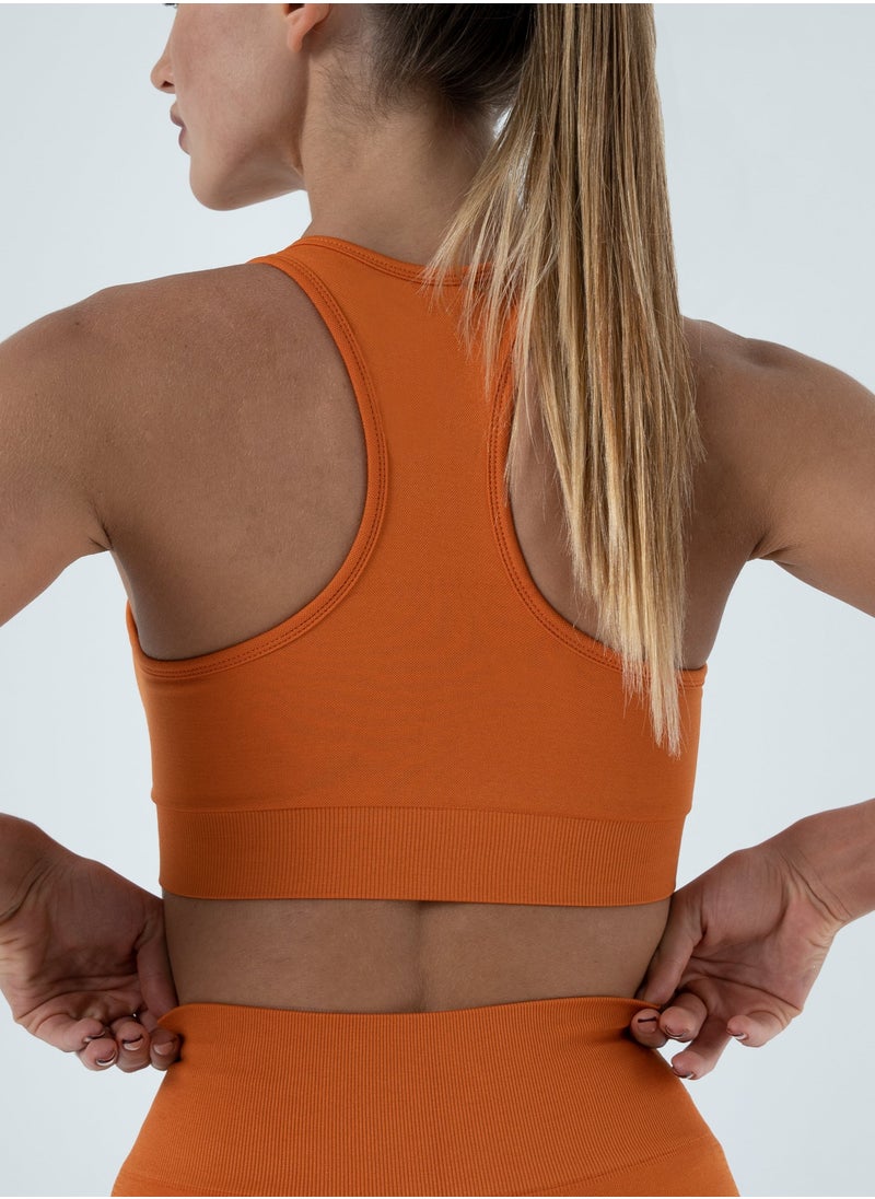 Bernessi Turkiye Nylon High Support Sports Bra for Women Comfortable Ladies Bra Top for Yoga Workout Fitness Gym Running Exercise Dance Athletic Orange Amber  - Image 2