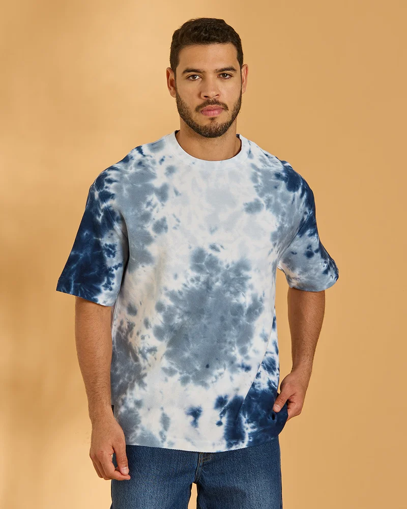 Redtag Men Blue Tie Dye T-Shirt