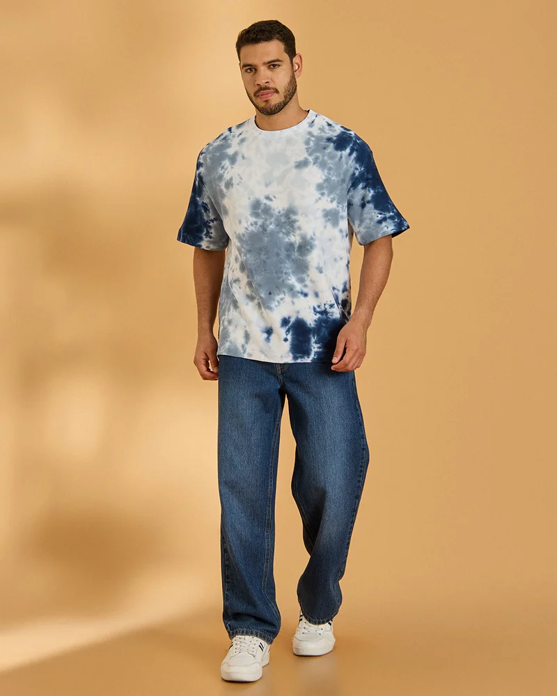 Redtag Men Blue Tie Dye T-Shirt