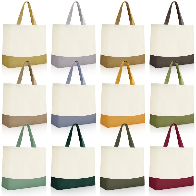 Epakh 12 Pack Canvas Tote Bags Bulk 18.5 x 15 Inch Reusable Grocery Shopping Bags Tote Luggage for Shopping(Bright Color) - Image 1