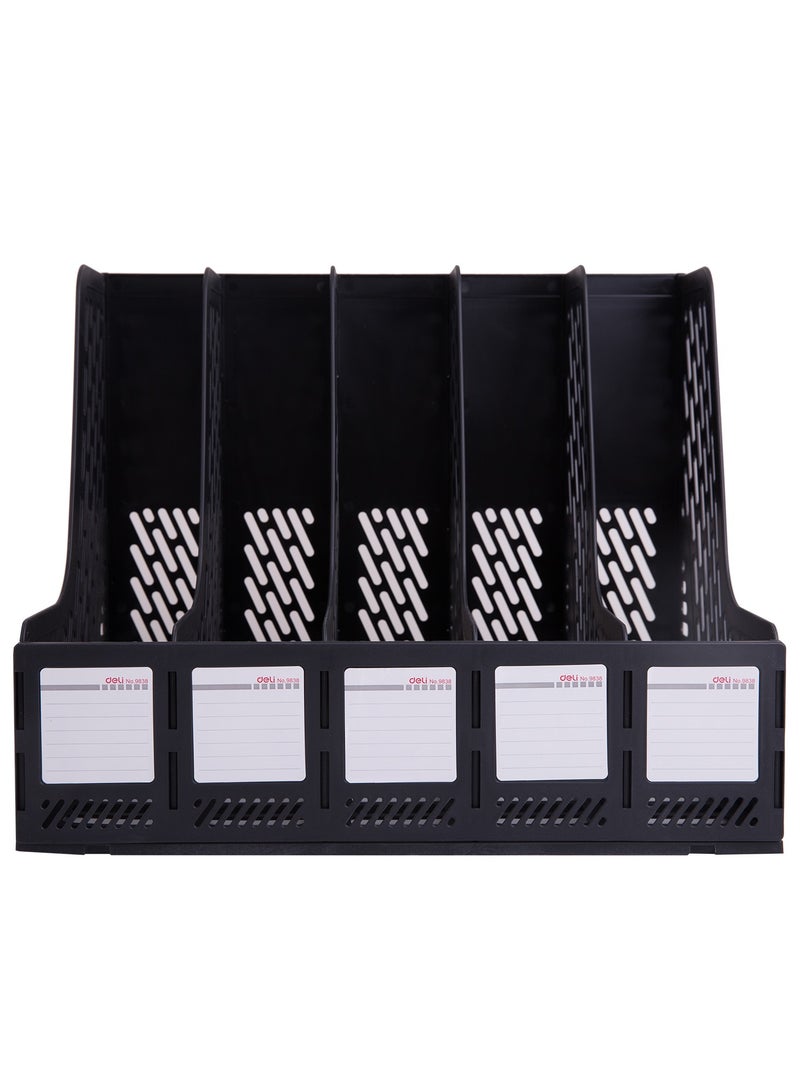 Deli E9838 Magazine File Organizer, 4 Compartments, Black, High Quality PP Material, Easy Assemble and Disassemble, Index Labels for Document Classification - Image 2