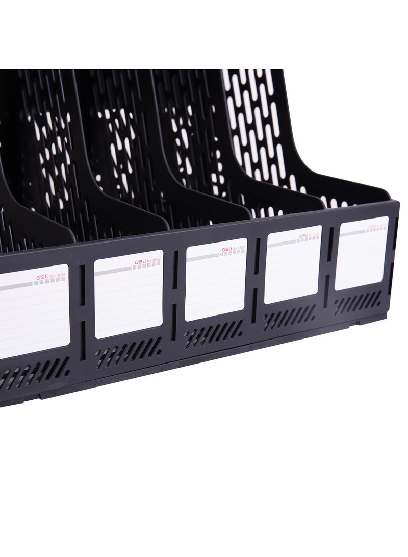 Deli E9838 Magazine File Organizer, 4 Compartments, Black, High Quality PP Material, Easy Assemble and Disassemble, Index Labels for Document Classification - Image 4