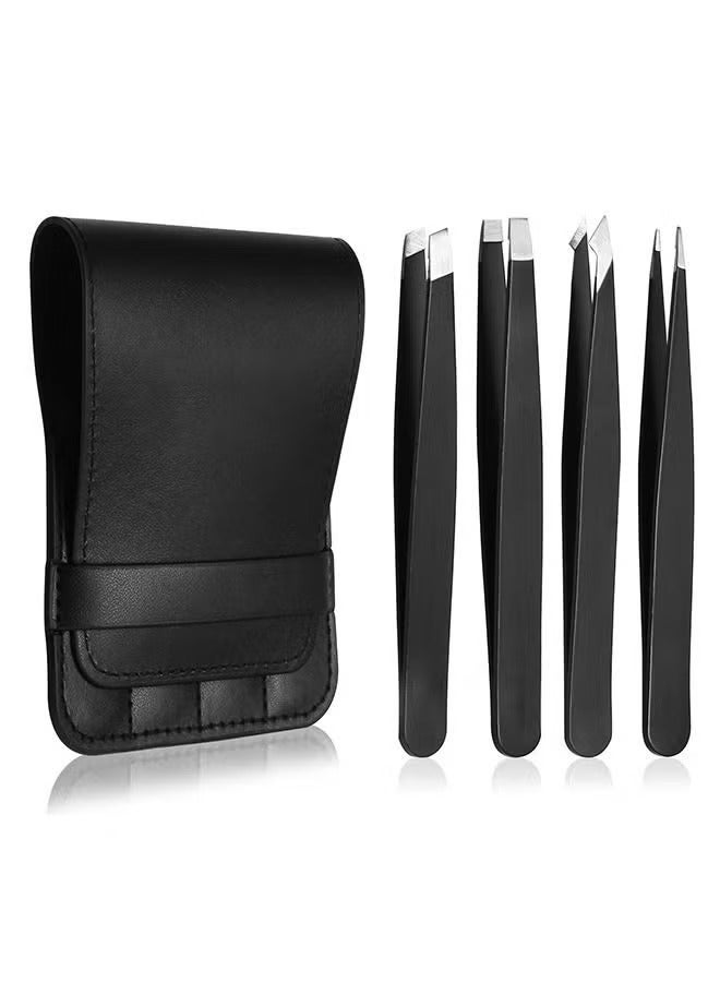 Tweezers Set - Professional Stainless Steel Tweezers For Eyebrows - Great Precision For Facial Hair, Splinter And Ingrown Hair Removal Black - Image 1