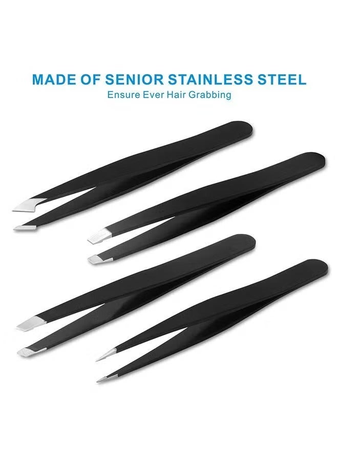 Tweezers Set - Professional Stainless Steel Tweezers For Eyebrows - Great Precision For Facial Hair, Splinter And Ingrown Hair Removal Black - Image 3