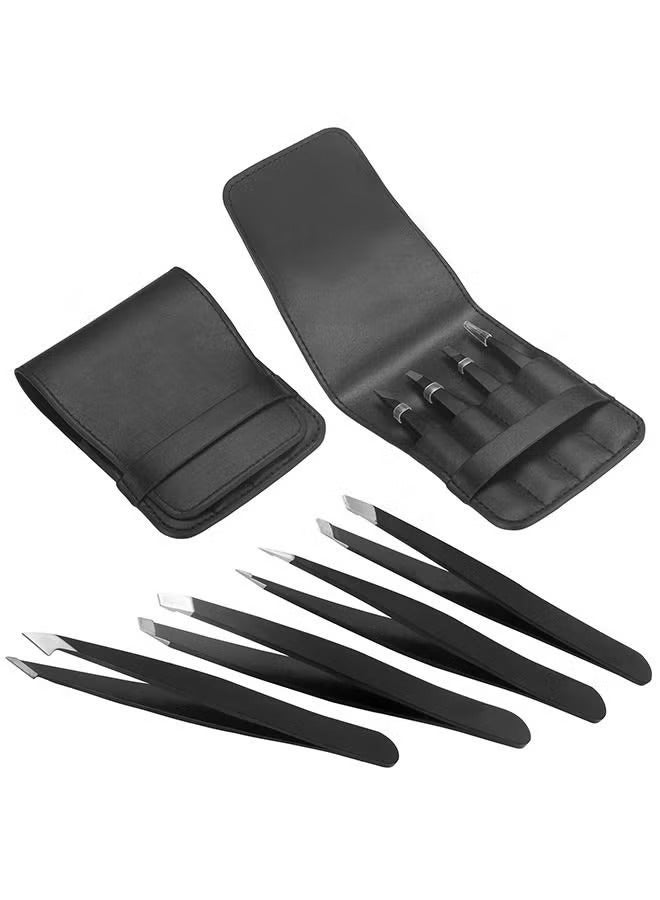 Tweezers Set - Professional Stainless Steel Tweezers For Eyebrows - Great Precision For Facial Hair, Splinter And Ingrown Hair Removal Black - Image 2