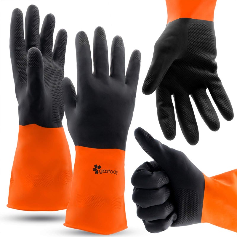 Gastody Chemical Gloves Set of 2 Pairs with High Protection for Your Hands Waterproof Latex Gloves Antislip Grip For Firm Handling Industrial Strength Household Chemical Industry Automotive XL