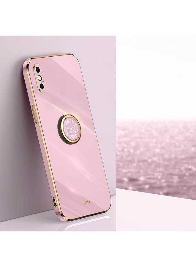 Case For iPhone X Straight Edge 6D Electroplate TPU Phone Case with Ring Holder
