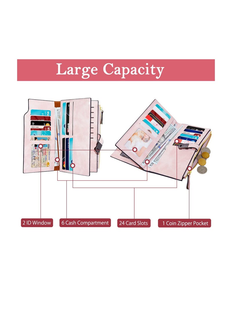 Women's Small PU Leather Wallet with Pocket, Soft and Comfortable Card Holder for 16 Cards, Perfect for Parties, Shopping, and Travel - Pink (1 Pack) - Image 3