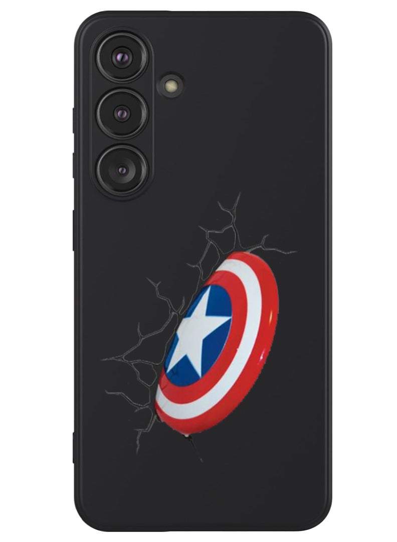 Theodor Protective Slim Fit Case Liquid Silicone Cover with Full Body Protection Anti-Scratch Shockproof Case For Samsung Galaxy S24 (Black) - Captain America Shield - Image 1