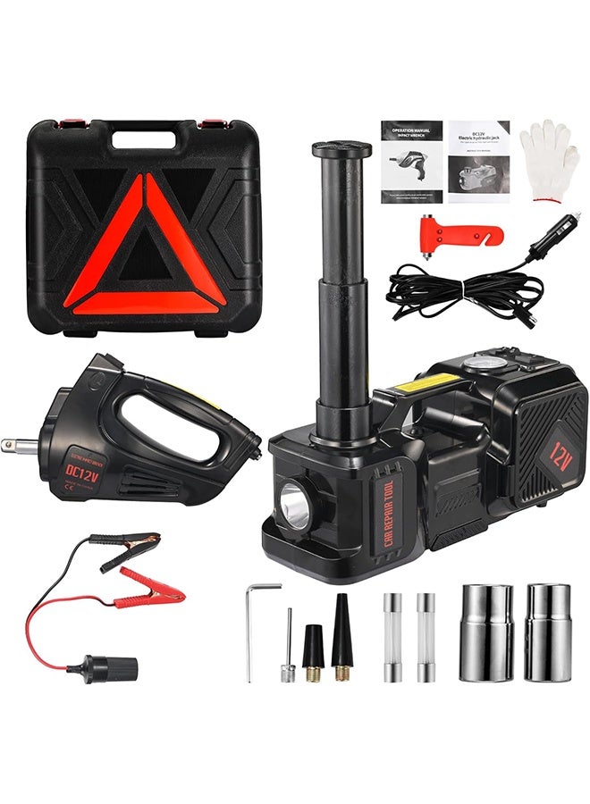 Gasin 5-ton hydraulic jack kit, with electric wrench, air pump, warning light, and emergency sign. The ultimate roadside emergency solution for all vehicle types. - Image 1