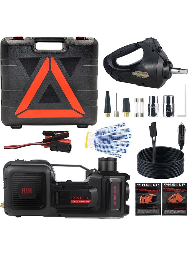 Gasin 5-ton hydraulic jack kit, with electric wrench, air pump, warning light, and emergency sign. The ultimate roadside emergency solution for all vehicle types. - Image 3