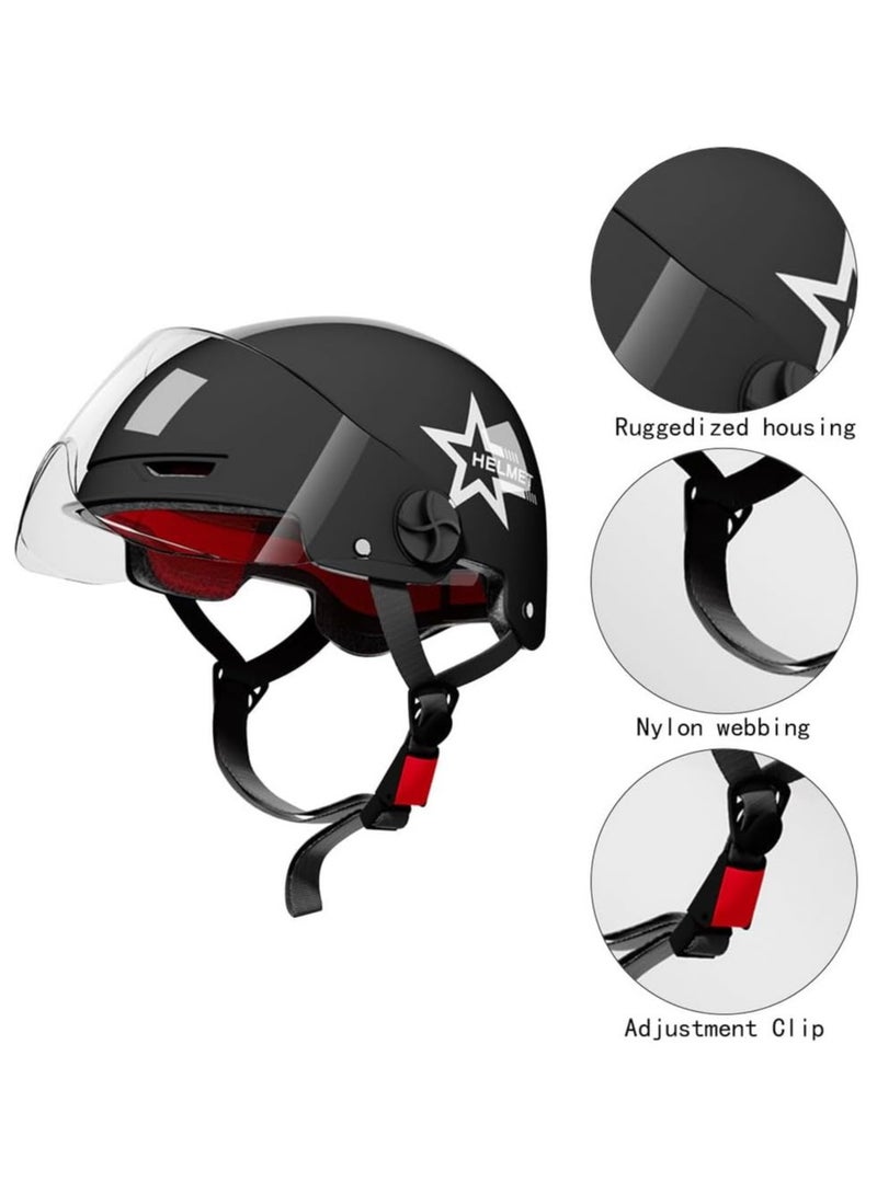 Generic Motorcycle Helmet, Scooter Helmet with Safety Goggles, Biker Cruiser Brain-Cap for Moped Helmet for Adults, Teenagers, Men, Women (Black)  - Image 4