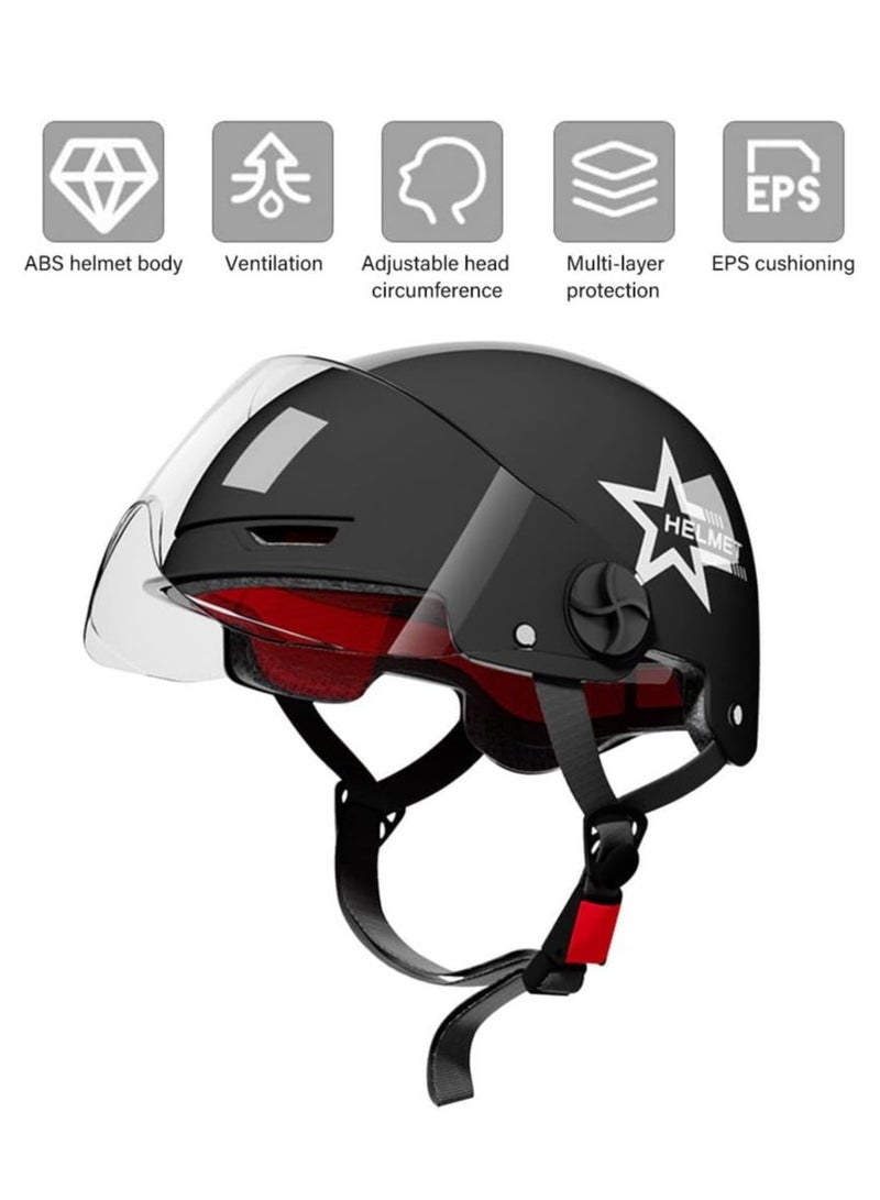 Generic Motorcycle Helmet, Scooter Helmet with Safety Goggles, Biker Cruiser Brain-Cap for Moped Helmet for Adults, Teenagers, Men, Women (Black)  - Image 2