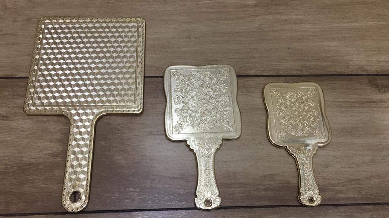 Victor Enterprises 7 Inch 5 Inch 4 Inch Hand Mirror Handheld Mirror with Handle Portable Mirror Personal Makeup Plastic Square Mirror Set of 3 Gold - Image 2