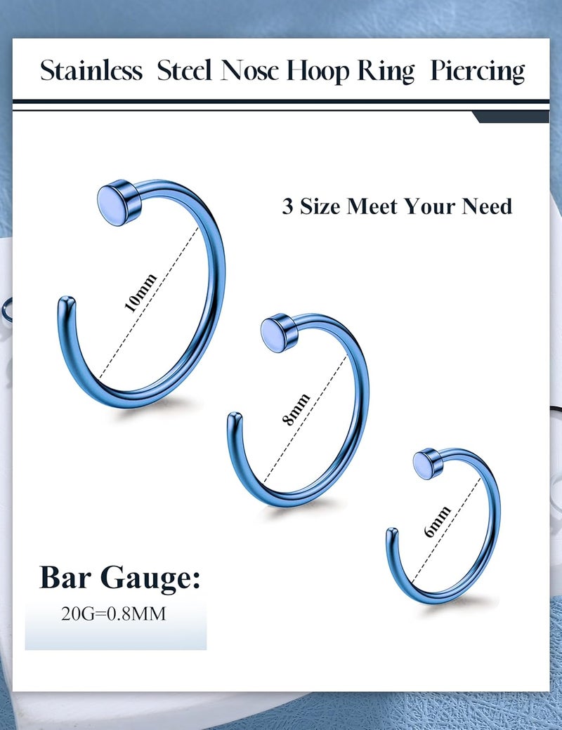 Drperfect 18/20/22G 36PCS 316L Stainless Steel Nose Rings Hoops Nose Piercing Jewelry for Women Men Colored Hoop Nose Ring 6mm 8mm 10mm 12mm - Image 2