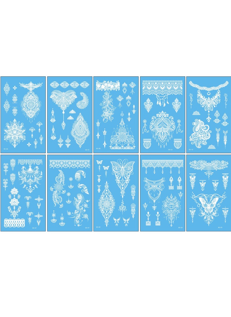 Beauenty - 10 Sheets (120 pcs)  Henna Tattoo Stencil Kit/Temporary Tattoo Temples Set , Indian Arabian Tattoo Stickers Mehndi Stencils Body Art Designs for Hands - Image 1