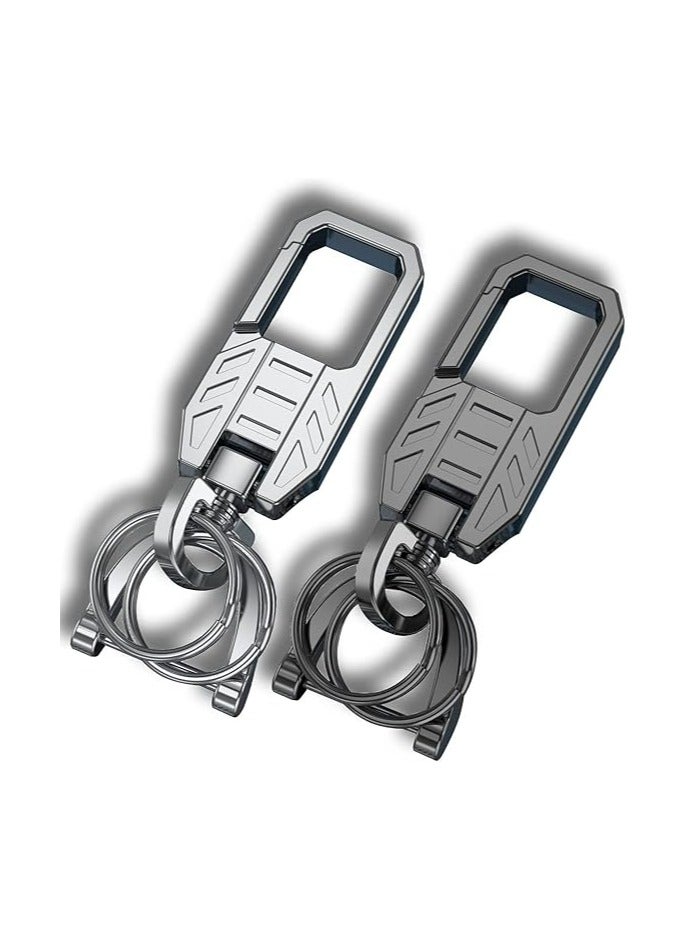 Oasisgalore 2PCS Metal Car Keychain, Anti-Lost D-Ring, 360° Rotatable (Black+Silver)  - Image 1