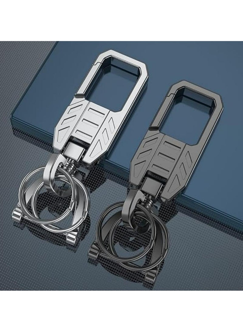 Oasisgalore 2PCS Metal Car Keychain, Anti-Lost D-Ring, 360° Rotatable (Black+Silver)  - Image 2