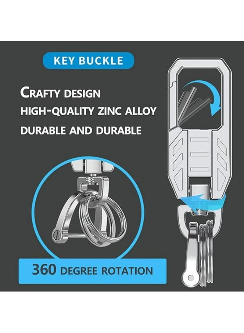 Oasisgalore 2PCS Metal Car Keychain, Anti-Lost D-Ring, 360° Rotatable (Black+Silver)  - Image 3