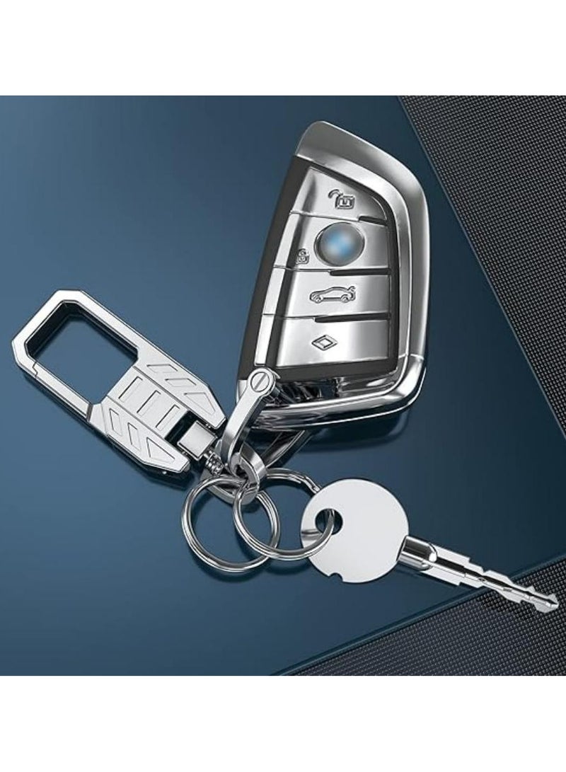 Oasisgalore 2PCS Metal Car Keychain, Anti-Lost D-Ring, 360° Rotatable (Black+Silver)  - Image 5