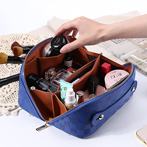 Cessfle Travel Makeup Bag, Checkered Makeup Bag Large Capacity Cosmetic Bag, Parallel Makeup Bag Large Makeup Bags for Women with Handle and Divider - Image 2