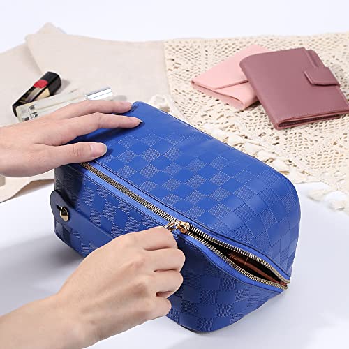 Cessfle Travel Makeup Bag, Checkered Makeup Bag Large Capacity Cosmetic Bag, Parallel Makeup Bag Large Makeup Bags for Women with Handle and Divider - Image 3