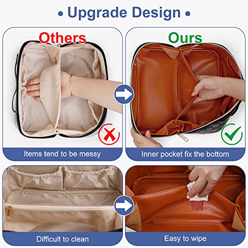 Cessfle Travel Makeup Bag, Checkered Makeup Bag Large Capacity Cosmetic Bag, Parallel Makeup Bag Large Makeup Bags for Women with Handle and Divider - Image 4