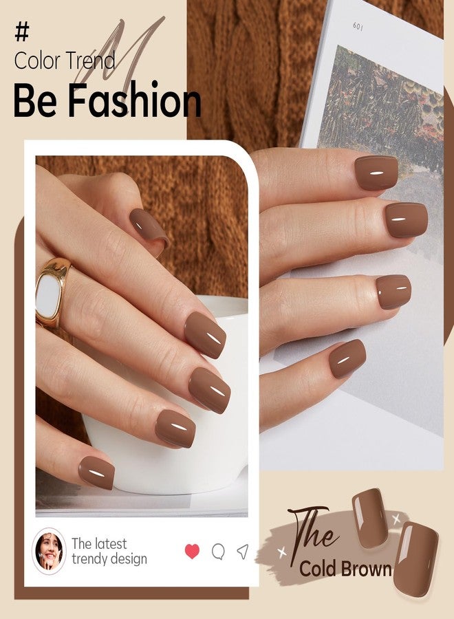 Modelones 32Pcs Brown Press on Nails, Christmas Short Square Fake Nails, Reusable Nail Kit with Nail Glue Adhesive Tabs Mini Nail File, Nails Press Ons 16 Sizes - Image 2