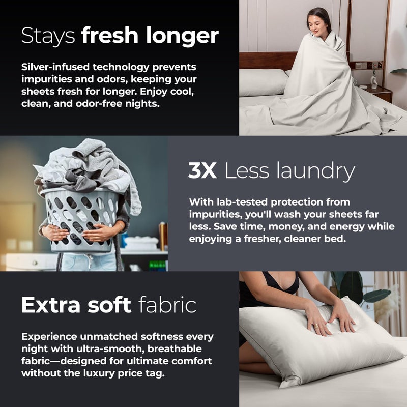 Silvery Silver Infused Bed Sheets Set - Ultra-Soft Temperature-Regulating Fabric with Self-Cleaning Technologyâ„¢ That Stays Fresh 3X Longer for Hygienic Sleep - Image 5