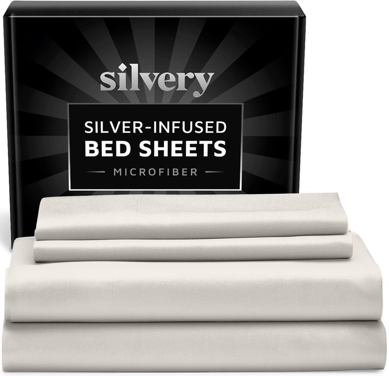 Silvery Silver Infused Bed Sheets Set - Ultra-Soft Temperature-Regulating Fabric with Self-Cleaning Technologyâ„¢ That Stays Fresh 3X Longer for Hygienic Sleep - Image 1
