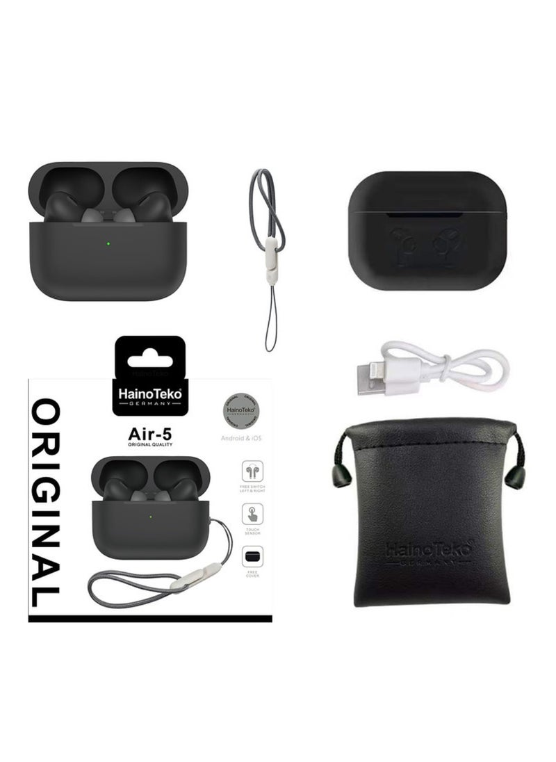 Haino Teko - Air-5 Wireless Bluetooth Earbuds Apple & Android Compatibility Built-in Microphone True Wireless Earbuds in-Ear Bluetooth Headphones Earphones Auto Power On/Off Touch Control Black - Image 1