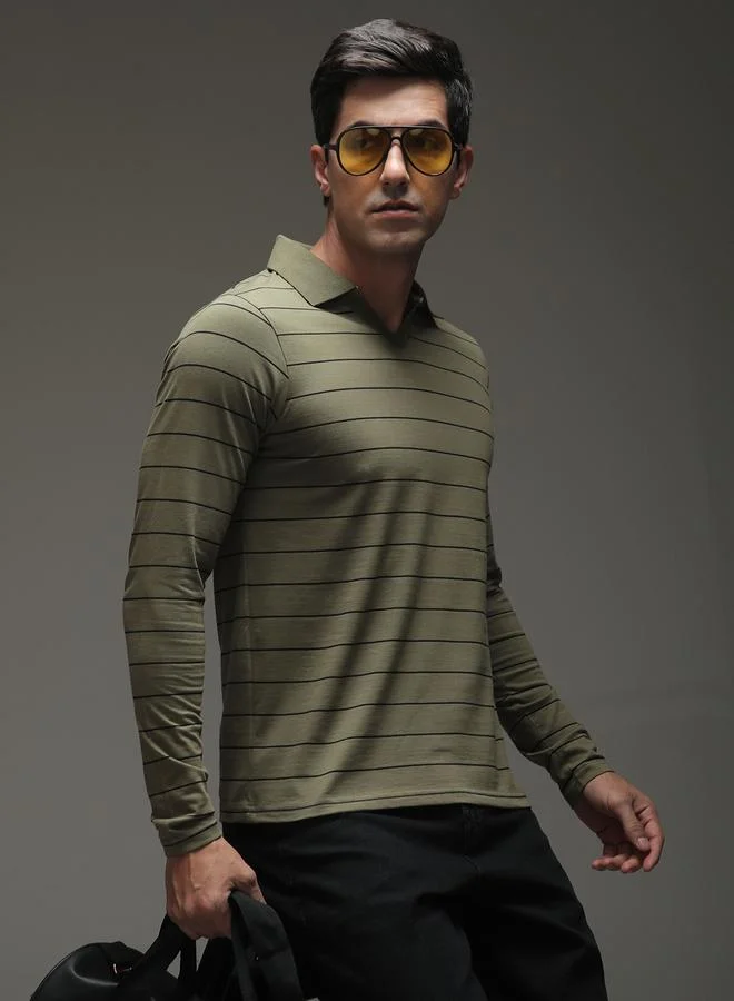 Dillinger Men Striped Open Collar Regular Fit Polo