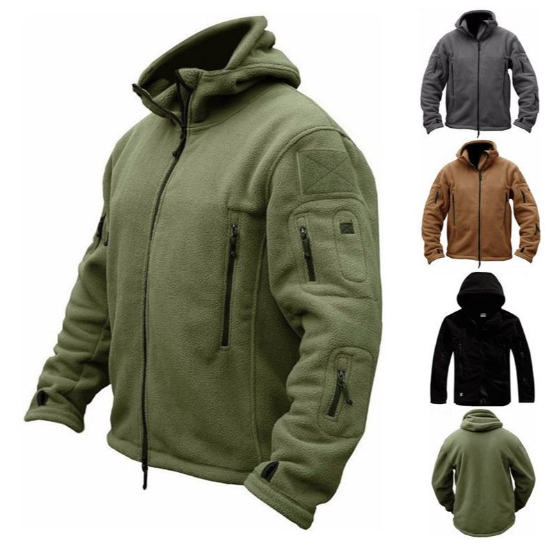 Foreign Trade Men's Outdoor Warm Lining Fleece Jacket Men's Cold-Proof Jacket Hooded Jacket Pure Color Hooded Jacket - Image 2