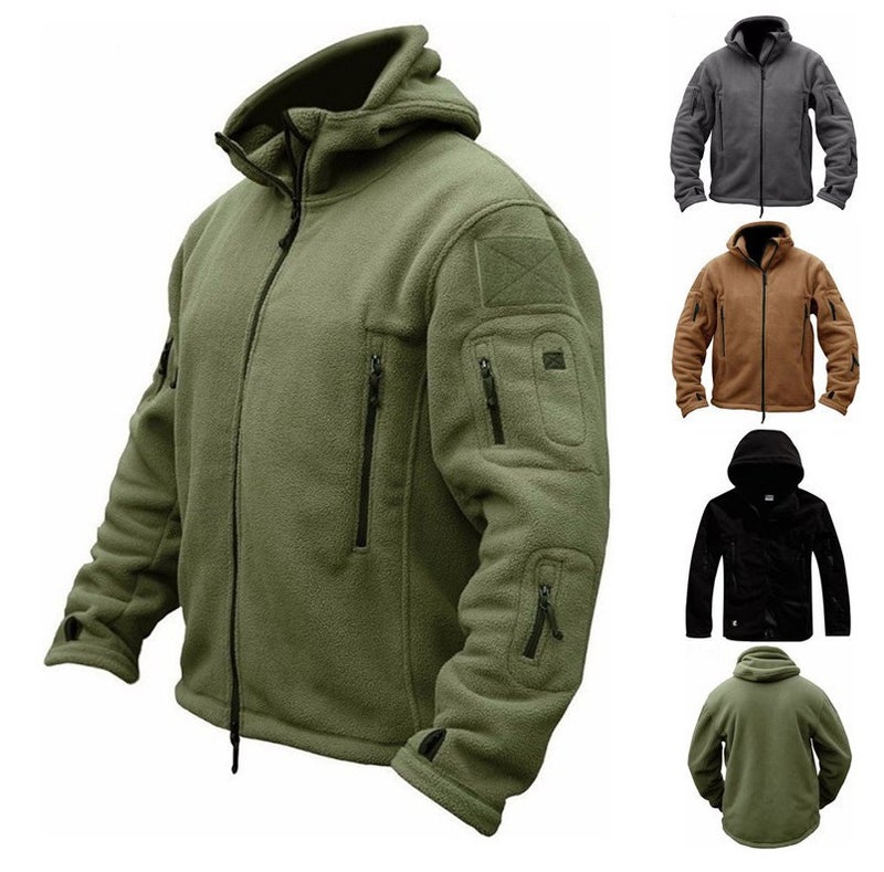 Foreign Trade Men's Outdoor Warm Lining Fleece Jacket Men's Cold-Proof Jacket Hooded Jacket Pure Color Hooded Jacket - Image 4