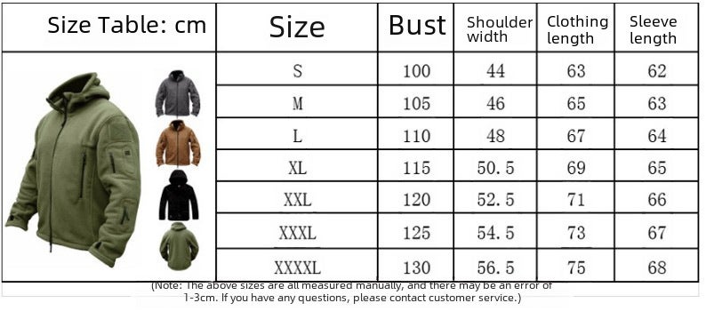 Foreign Trade Men's Outdoor Warm Lining Fleece Jacket Men's Cold-Proof Jacket Hooded Jacket Pure Color Hooded Jacket - Image 3