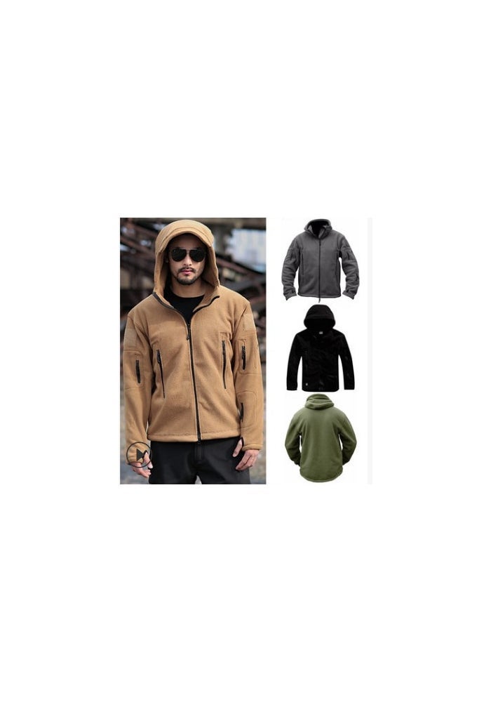 Foreign Trade Men's Outdoor Warm Lining Fleece Jacket Men's Cold-Proof Jacket Hooded Jacket Pure Color Hooded Jacket - Image 1