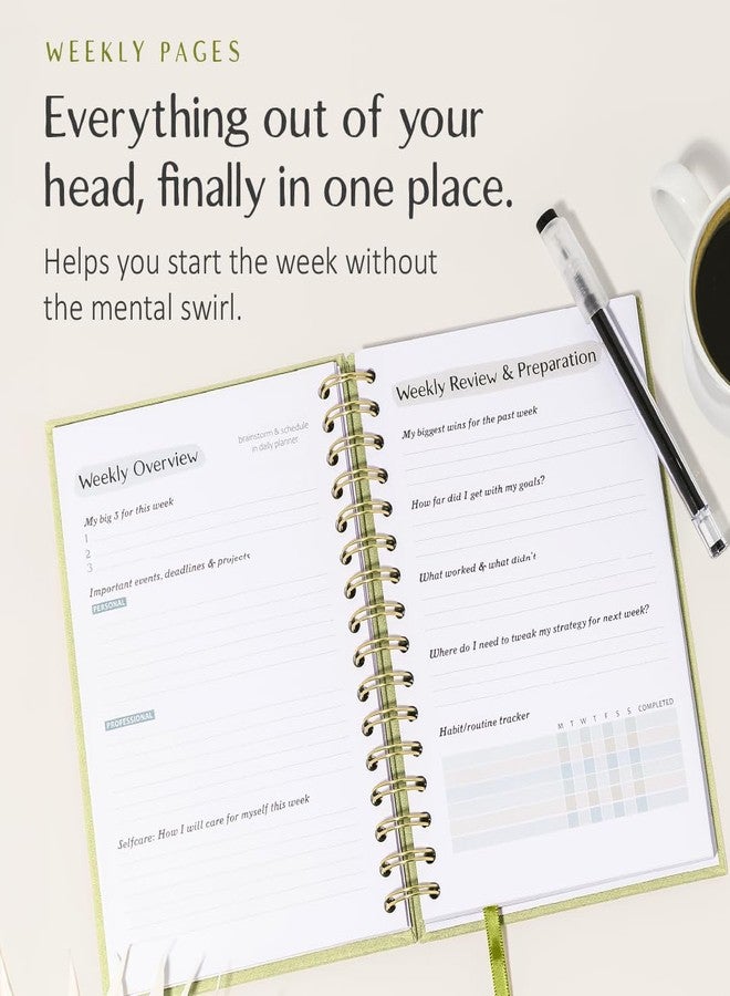 epic self The ADHD Planner - Undated Daily/Weekly Schedule Organizer Journal - Habit Tracker Record Emotions & Mood - Academic Goals - Structure & Focus for Adults (Spiral) (Green) - Image 5