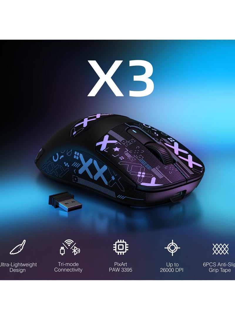 Attack Shark X3 Wireless Gaming Mouse, 49g Ergonomic Computer Mouse, Triple Modes PAW3395 26K DPI Optical Sensor, 200h Battery Life, Programmable Buttons, Gaming Accessories for PC/Laptop/Mac - Image 2
