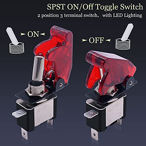 Twidec/3Pcs Rocker Toggle Switch 12V 20A Heavy Duty Racing Car Automotive Auto SPST ON/Off Toggle Switch Red LED Light Illuminated 3Pin with Red Waterproof Safety Cover ASW-07DRRMZ - Image 3