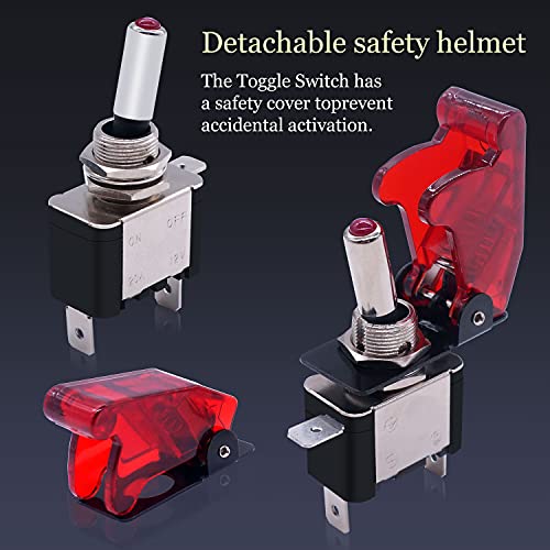 Twidec/3Pcs Rocker Toggle Switch 12V 20A Heavy Duty Racing Car Automotive Auto SPST ON/Off Toggle Switch Red LED Light Illuminated 3Pin with Red Waterproof Safety Cover ASW-07DRRMZ - Image 2