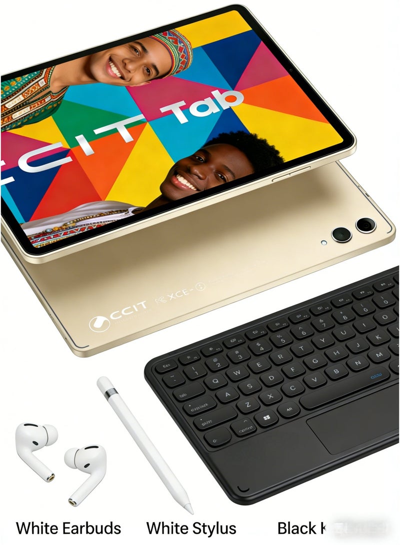 CCIT S9 Ultra Tablet 11-inch Android 15 with SIM Card & Stylus Pen 1TB ROM 16GB RAM 4G LTE Tablet with Keyboard, Bluetooth Headset & Case - Golden - Image 2