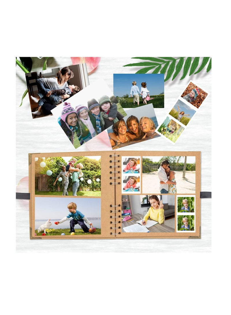 SYOSI SYOSI, Retro Brown Scrapbook, Coil Album 60 Pages, Photo Memory Notebook, Thick Kraft Paper Album with Corner Protectors, Ribbon Closure, for DIY Wedding and Anniversary Family Photo - Image 2