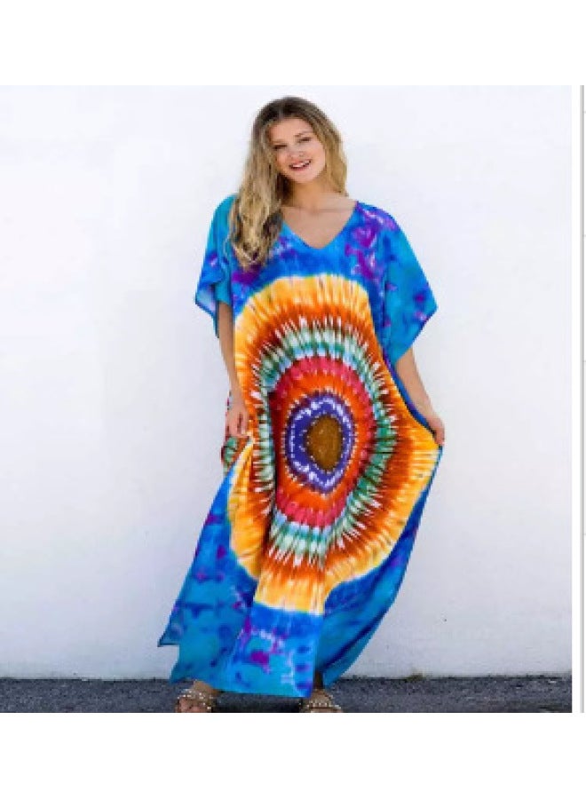 Polyester Printed Beach Dress Loose Bikini Swimwear Blouse Seaside Vacation Robe Sunscreen Shirt For Women-Colour:39-