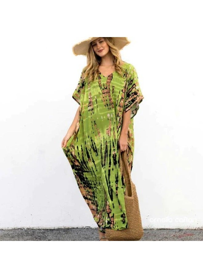 Polyester Printed Beach Dress Loose Bikini Swimwear Blouse Seaside Vacation Robe Sunscreen Shirt For Women-Colour:39-