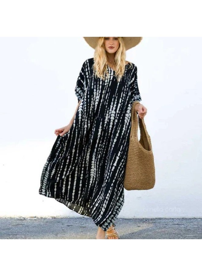 Polyester Printed Beach Dress Loose Bikini Swimwear Blouse Seaside Vacation Robe Sunscreen Shirt For Women-Colour:39-