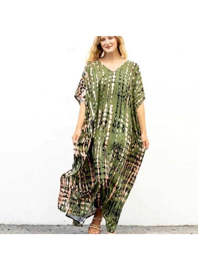Polyester Printed Beach Dress Loose Bikini Swimwear Blouse Seaside Vacation Robe Sunscreen Shirt For Women-Colour:39-