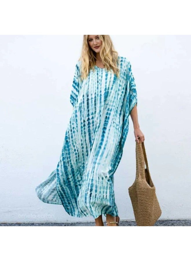 Polyester Printed Beach Dress Loose Bikini Swimwear Blouse Seaside Vacation Robe Sunscreen Shirt For Women-Colour:39-
