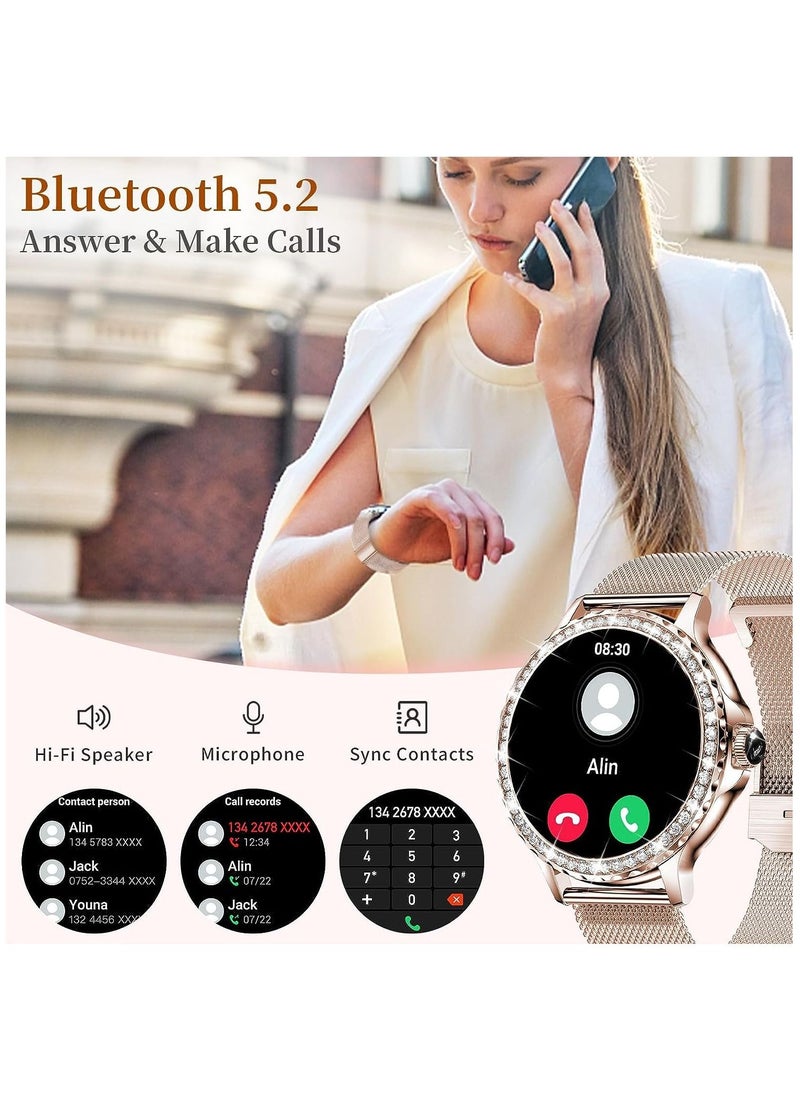 ELIANA - Smart Watches for Women with Diamonds (Answer/Make Call), 1.32'' Bluetooth Smartwatch for Android iOS, Waterproof Fitness Watch with Heart Rate/SpO2/Sleep/BP/AI Voice (Rose Gold) - Image 1