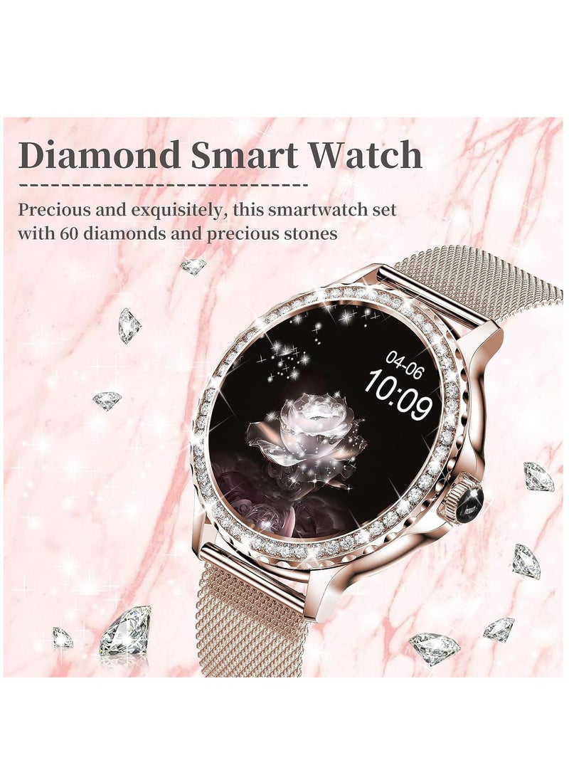 ELIANA - Smart Watches for Women with Diamonds (Answer/Make Call), 1.32'' Bluetooth Smartwatch for Android iOS, Waterproof Fitness Watch with Heart Rate/SpO2/Sleep/BP/AI Voice (Rose Gold) - Image 1